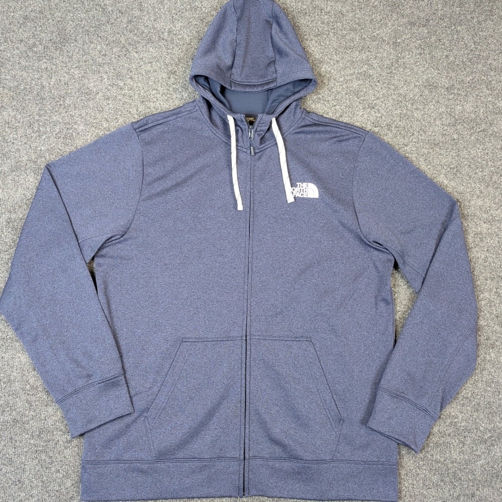 The North Face Mens Extra Large Full Zip Up Hoodie Navy Blue Heathered Fleece - Picture 3 of 13